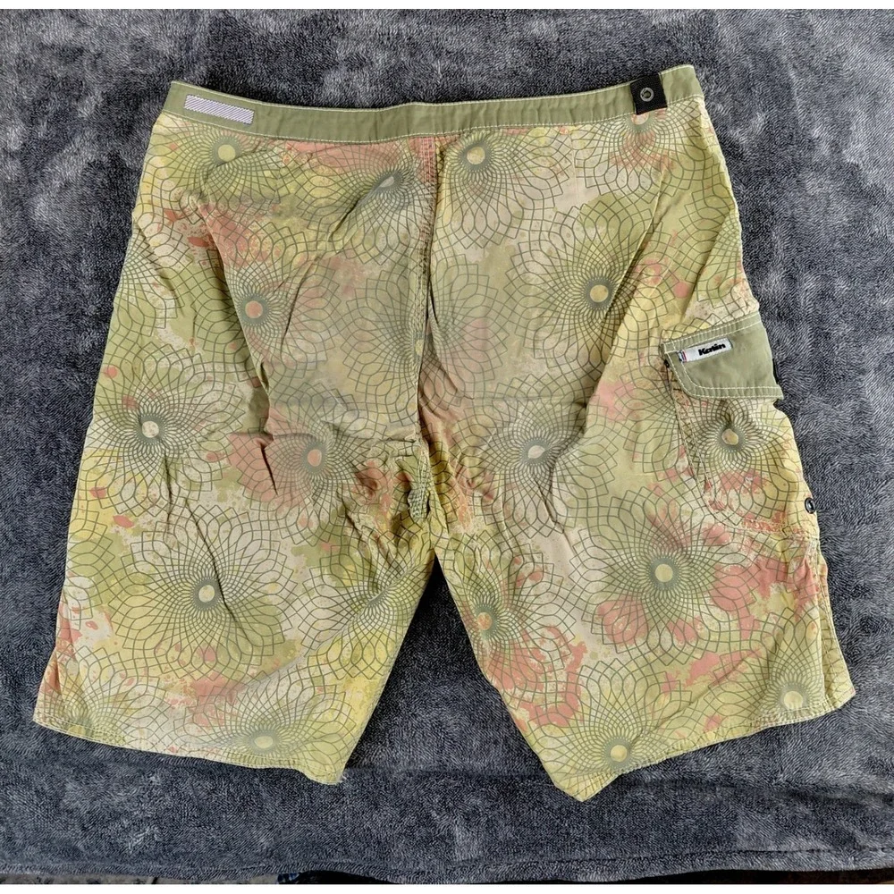 Katin‎ Mens Board Shorts Size 30 Green Orange Mandala Geometric Surf Trunks